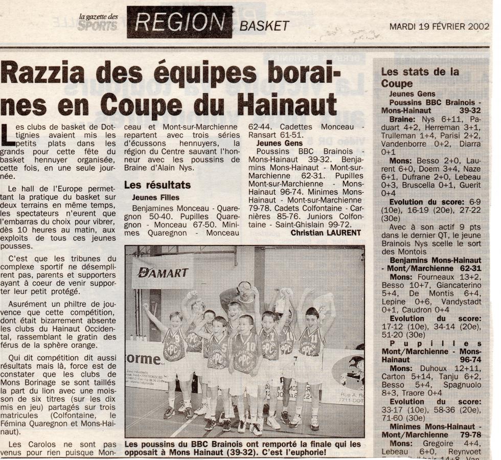 Poussins 2001 - 2002 - Vainqueur de la Coupe du Hainaut avec Alain